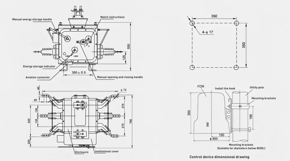 ZW20-12F outdoor pole mounted circuit breaker dimensions